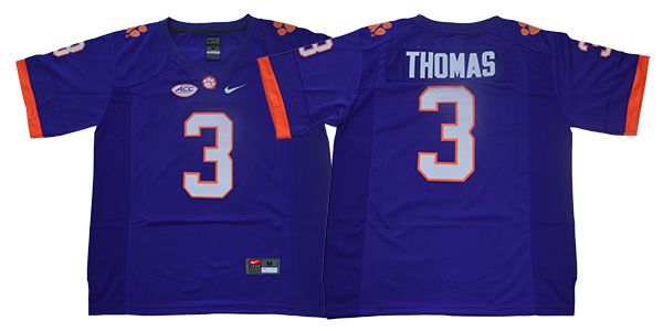 Men Clemson Tigers 3 Thomas Purple Nike NCAA Jerseys